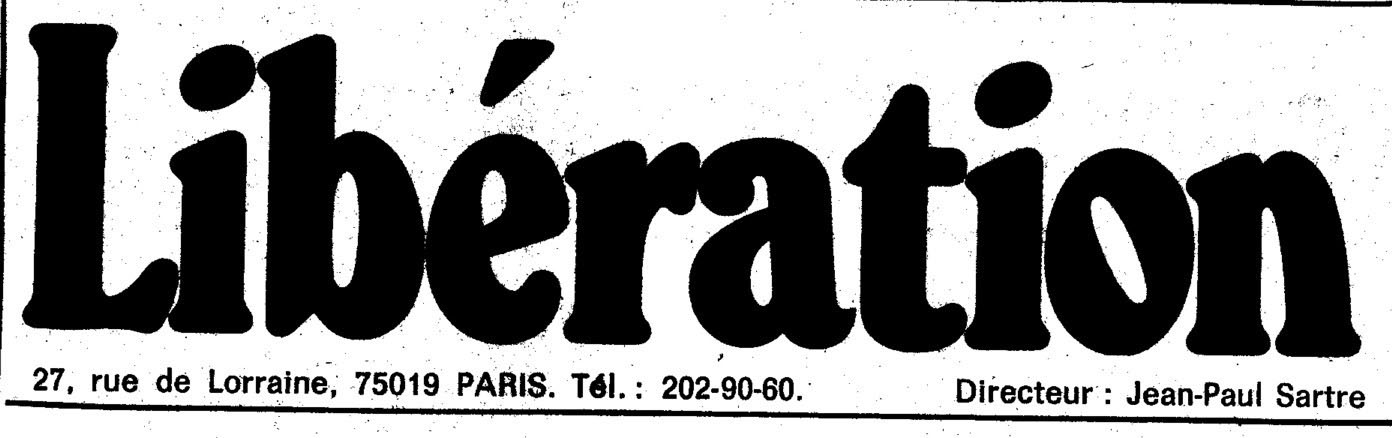 Logo du premier numro de Libration dont le directeur est Jean-Paul Sartre inscrit sous la titraille.